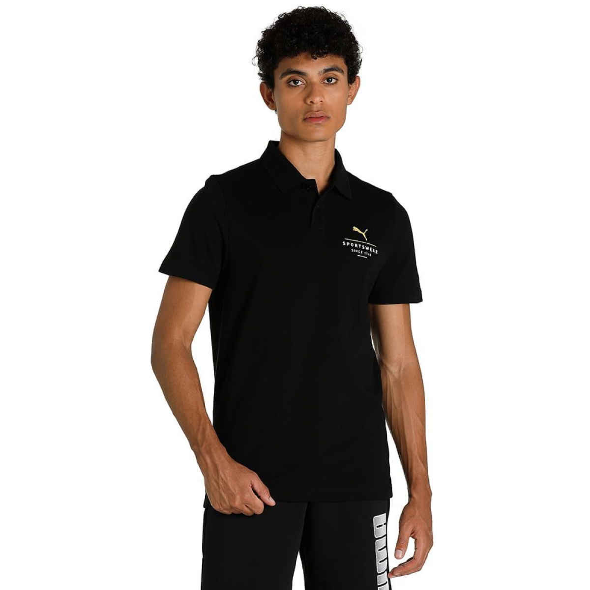 Puma Men's Polo T-Shirt Slim Fit Graphic - Black | XL