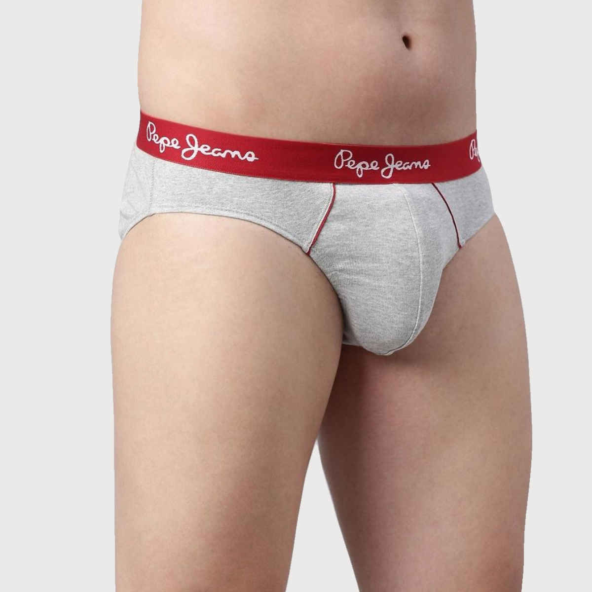Pepe Jeans Mens Grey Melange 100% Cotton Solid Brief - Pack of 2 (s) Comfort Fit, Soft Fabric