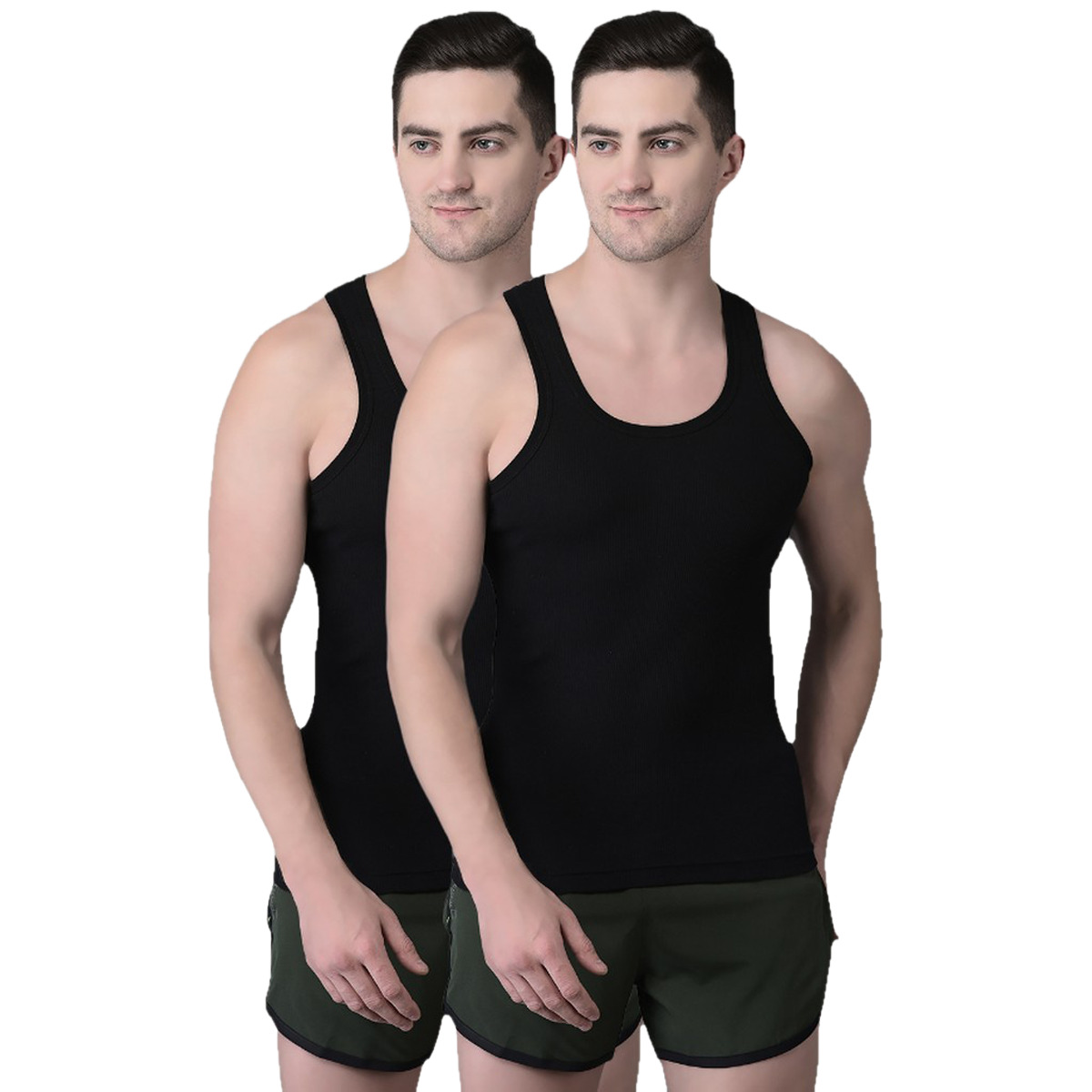 Dollar Bigboss Men's Black Solid Combed Cotton Vest | Pack Of 2 - Black - M