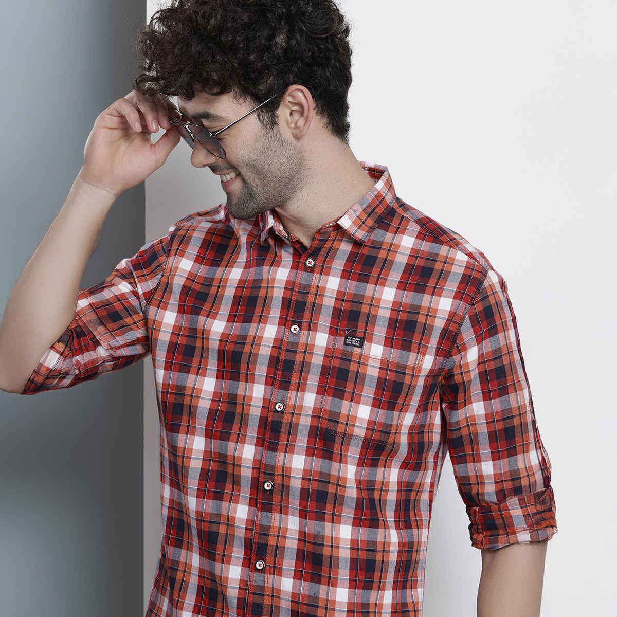 The Indian Garage Co Men's Slim Fit Checkered Casual Shirt | Red - M