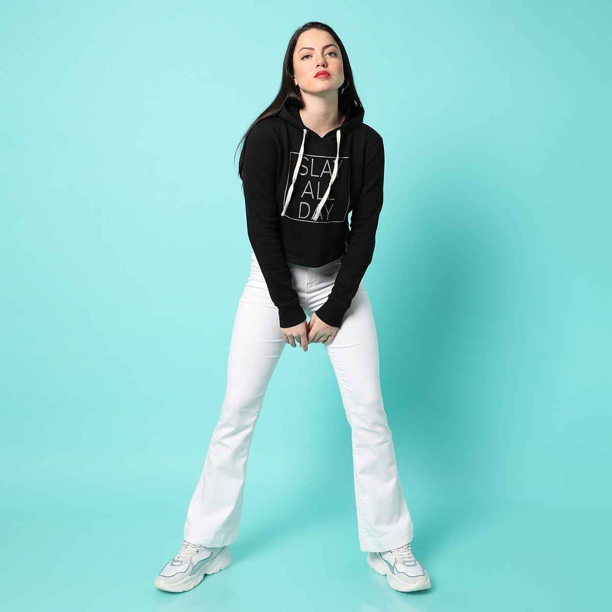 Campus Sutra Women's Hooded Sweatshirt | Black - L