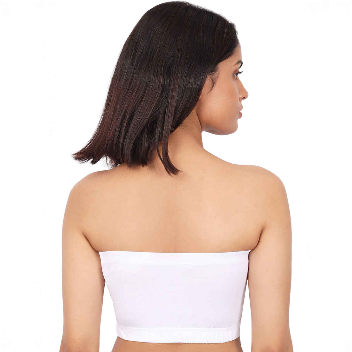 D'chica Double-Layer Cotton Strapless Bra | Non Padded Bandeau | Solid White - M