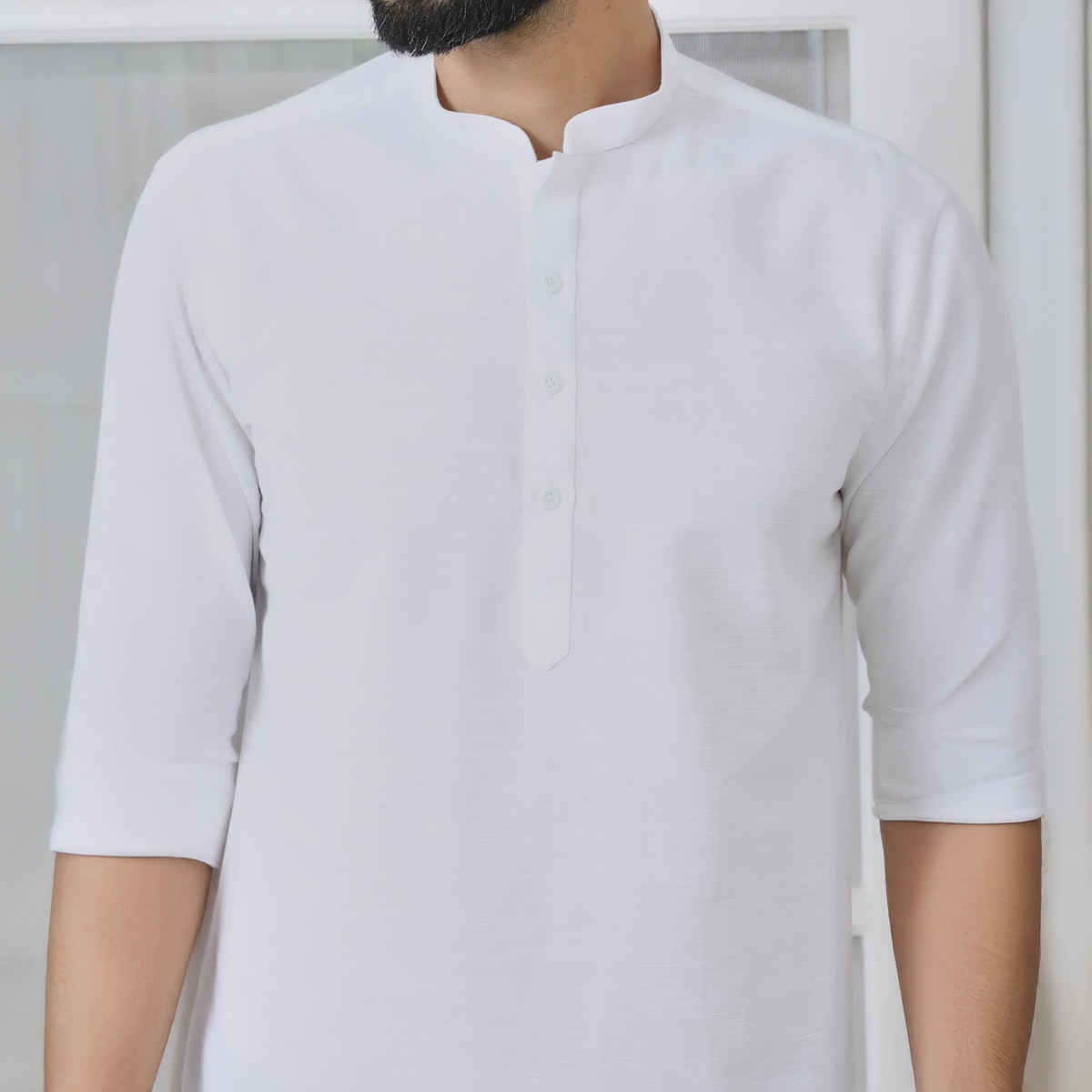 See Designs Men's Deluxe Cotton Short Kurta | Off-White - M
