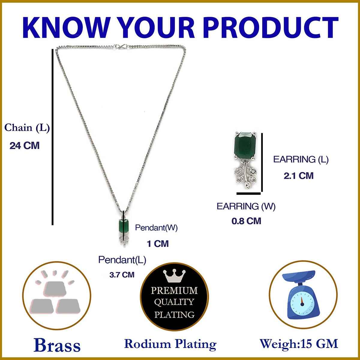 Zeneme Rhodium-Plated American Diamond Studded Jewellery Set For Women & Girls