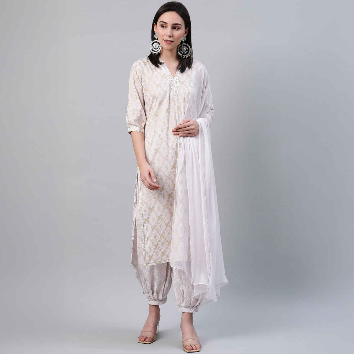 Libas Women's Printed Cotton Straight Kurta with Salwar & Dupatta | Pink - M