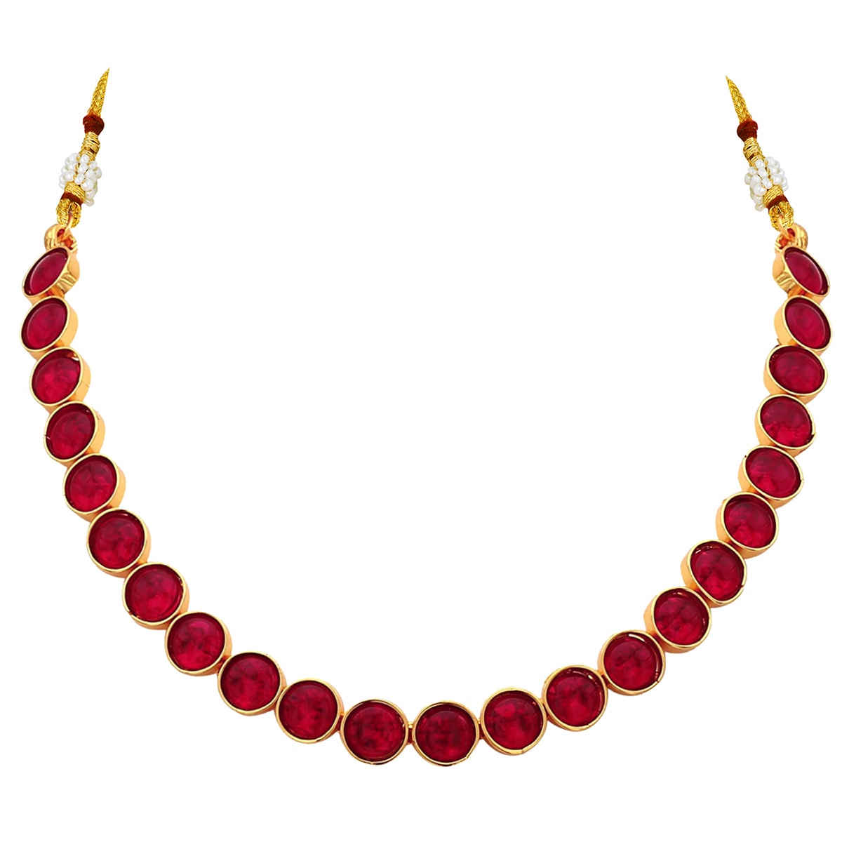 Peora Gold Plated Red Choker Necklace with Drop Earrings Traditional Jewellery Set for Women