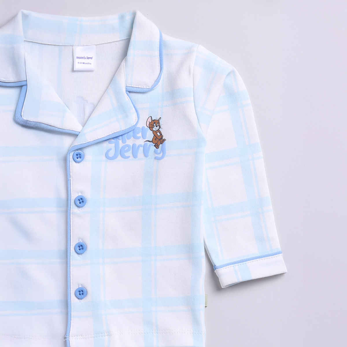 Mom's Love Boys' Printed Cotton Night suits | M.Blue | 03 - 06 months