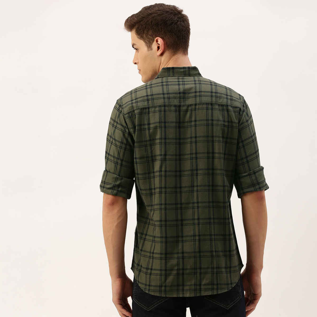 The Indian Garage Co Men's Slim Fit Checkered Casual Shirt | Green - S