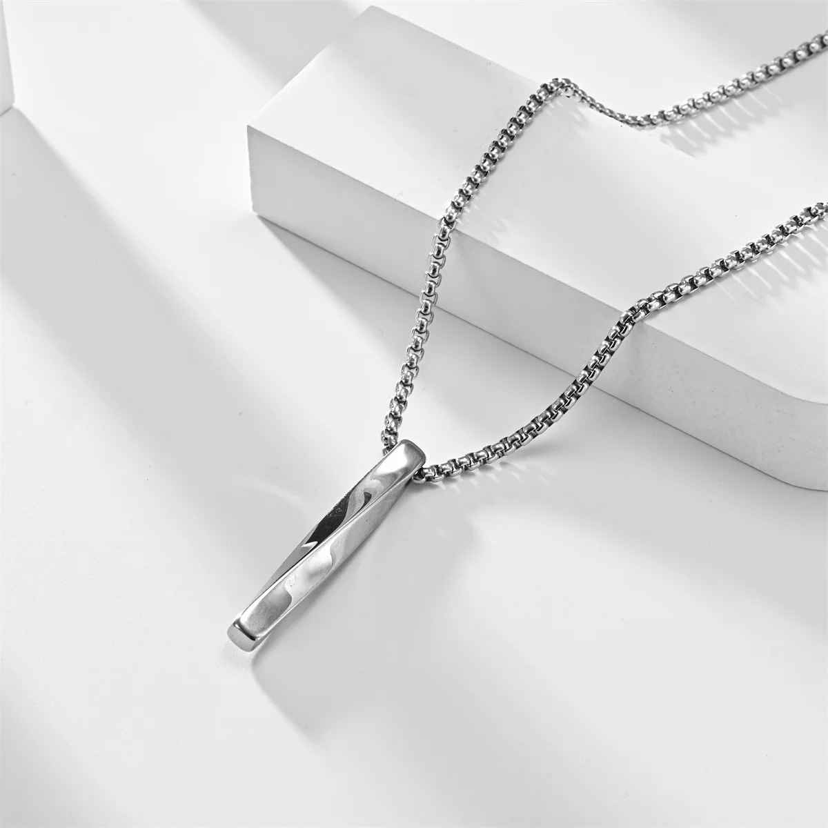 Estailo Fashion Sleek Twist Bar Pendant for Men Modern Minimal Necklace | MN00014