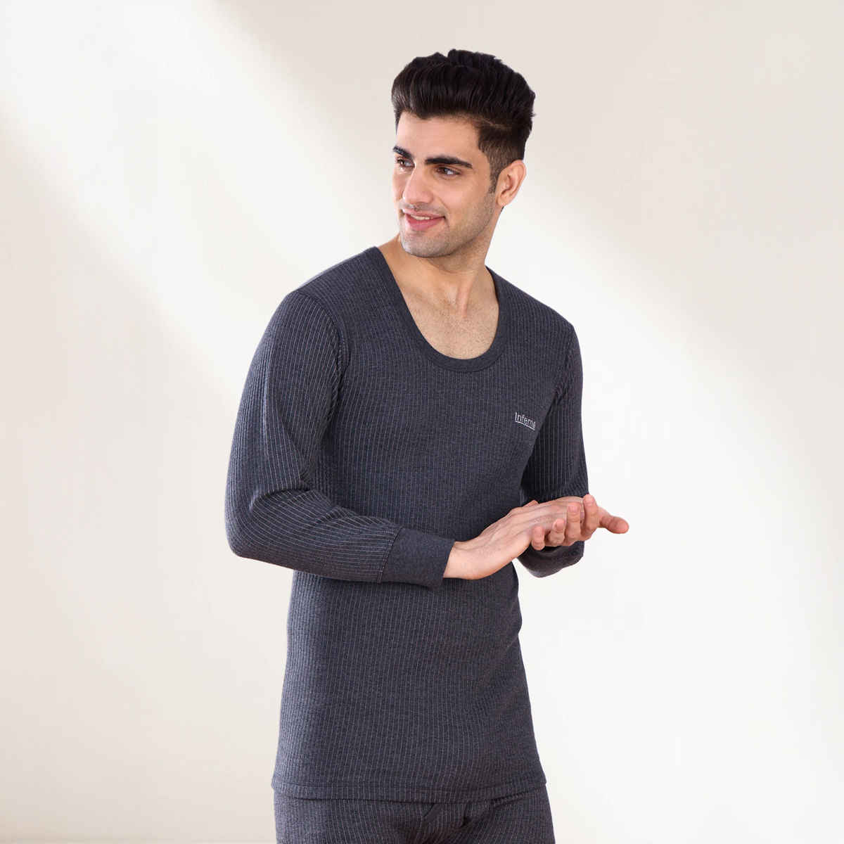 Lux Inferno Round Neck Full Sleeve Thermal Top For Men - Charcoal - 80 | Size - S