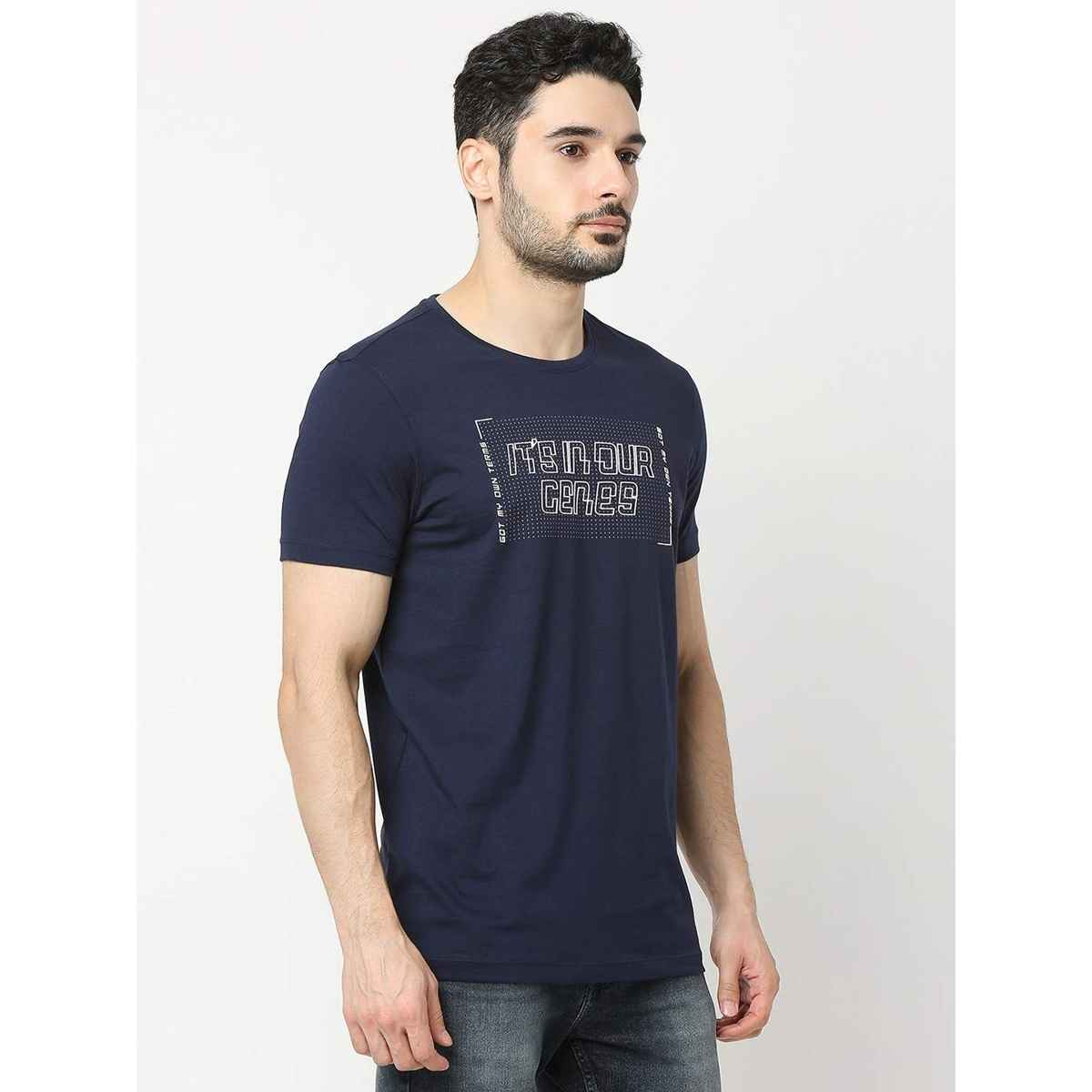 Underjeans by Spykar Men Pure Cotton T-shirt | Navy - L