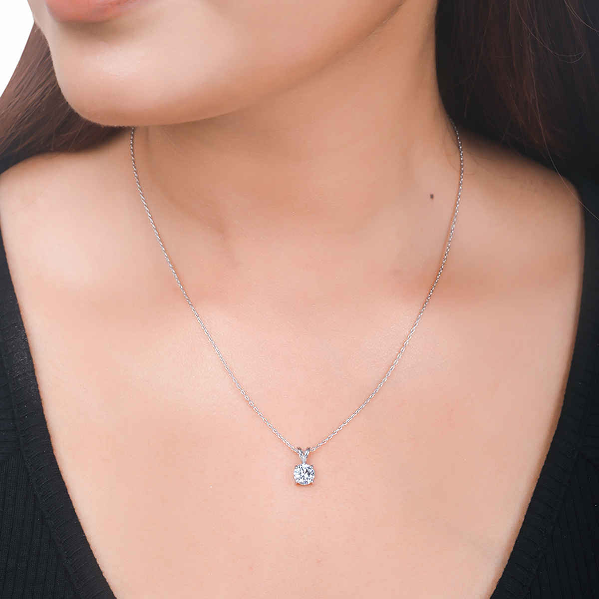 Voylla 925 Sterling Silver Cz Embedded Pendant With Chain