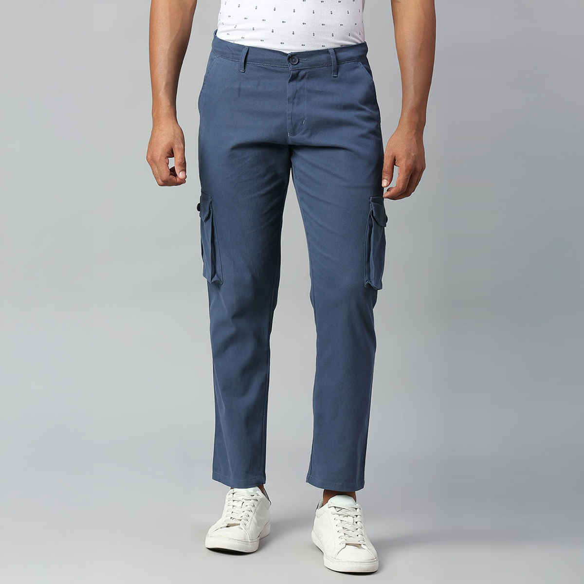 Dennis Lingo Men's Tapered Fit Cotton Cargos Trousers | Petrol Blue | 30