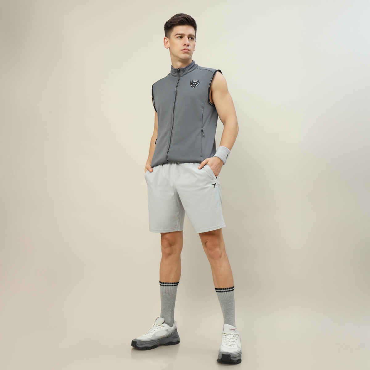 Technosport Men Poly Solid Relax Fit Sports Shorts with TECHNOLITE | Lunar Grey | XXL