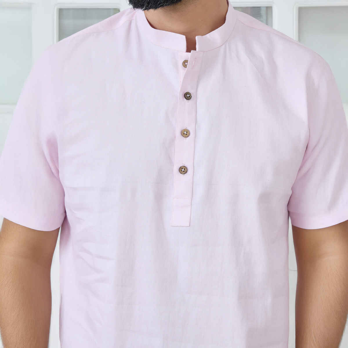 See Designs Men's Solid Cotton Short Kurta | Pink - L