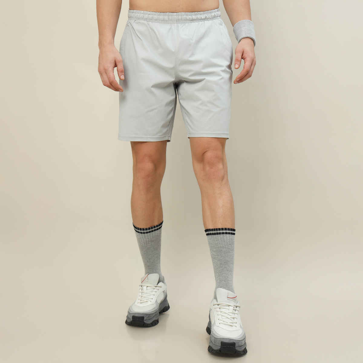 Technosport Men Poly Solid Relax Fit Sports Shorts with TECHNOLITE | Lunar Grey | XXL