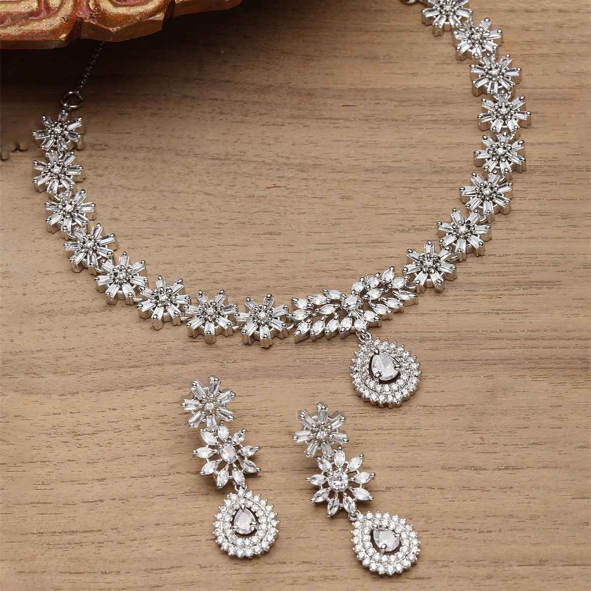 Zeneme Rhodium-Plated Ad Jewellery Set For Women & Girls