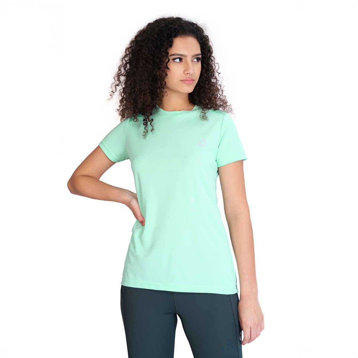 Technosport Women Solid Slim Fit Round Neck Sports T-shirt with Techno CooL Mint Green L