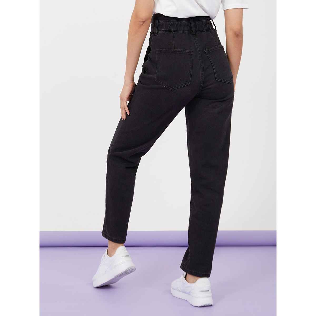 Styli Women's High Rise Paper Bag Waist Mom Jeans - 32