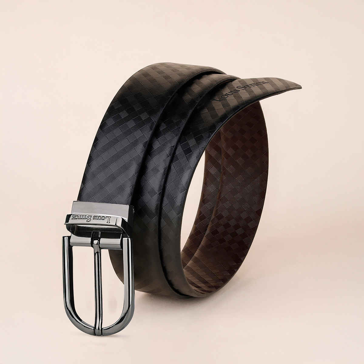 Louis Stitch Men's Textured Genuine Leather Reversible Belt | Black and Brown - 34 Inches