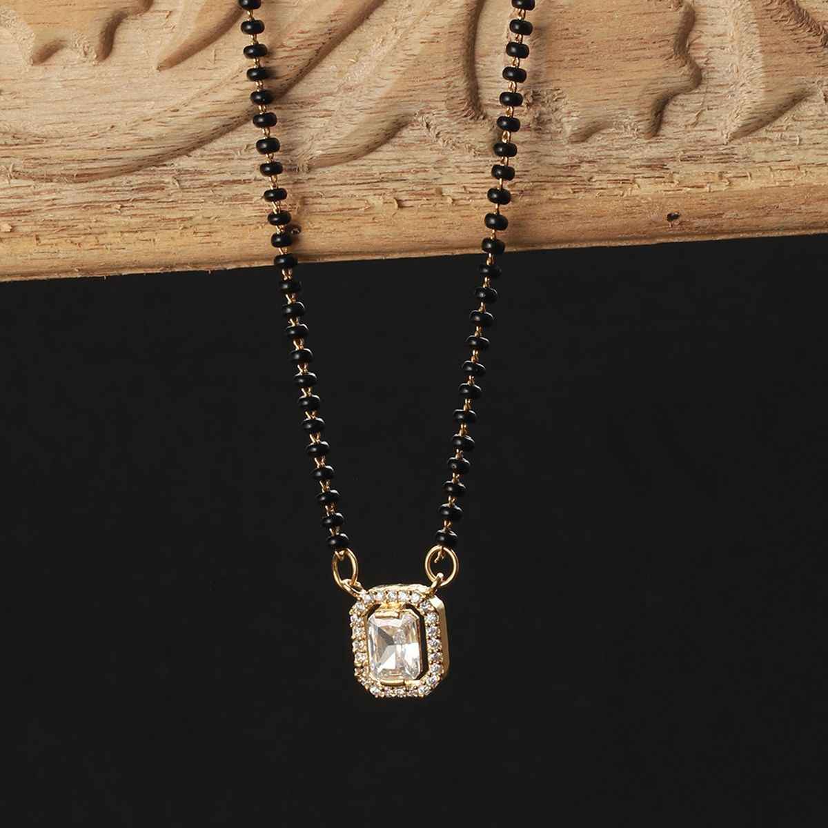 Priyaasi Studded Block Ad Black Beads Gold-Plated Mangalsutra