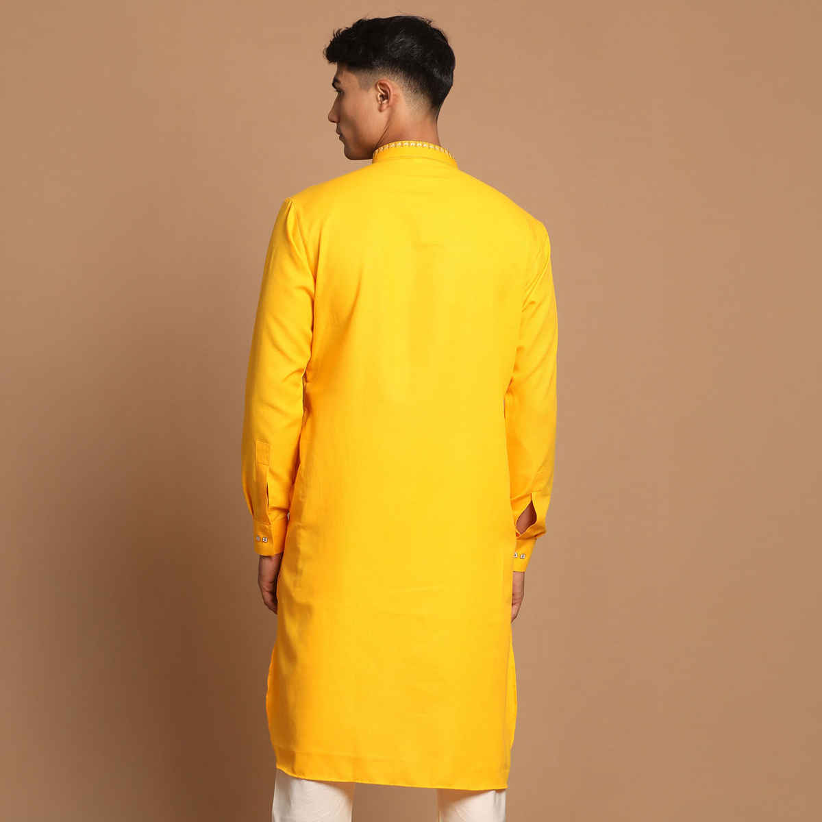 Vastramay Men's Cotton Blend Kurta for Eid | Yellow - L