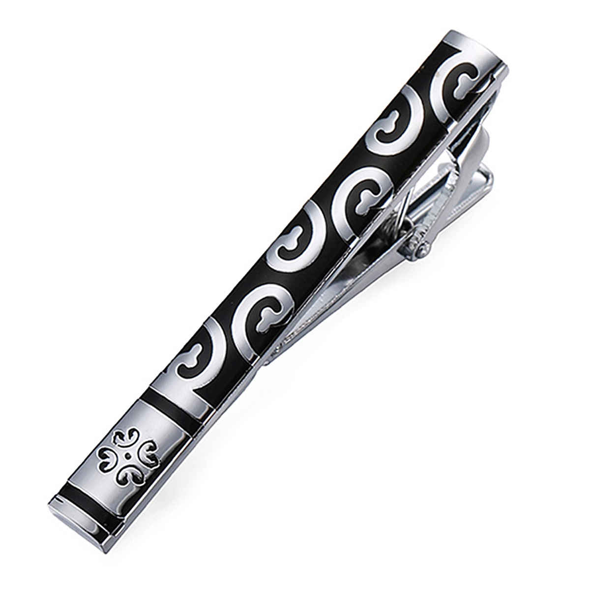 Peora Black Silver Decorative Combo Tie Pin and Cufflinks Set for Men Boys Wedding Business Gift