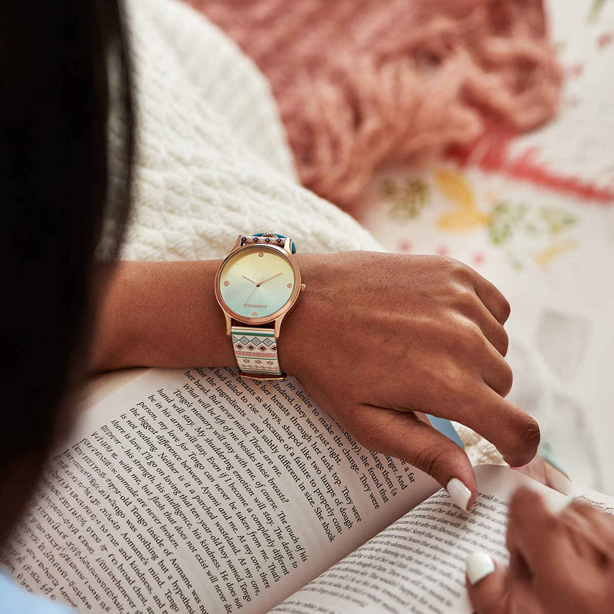 Chumbak Women's Leather Round Analog Watch | Teal