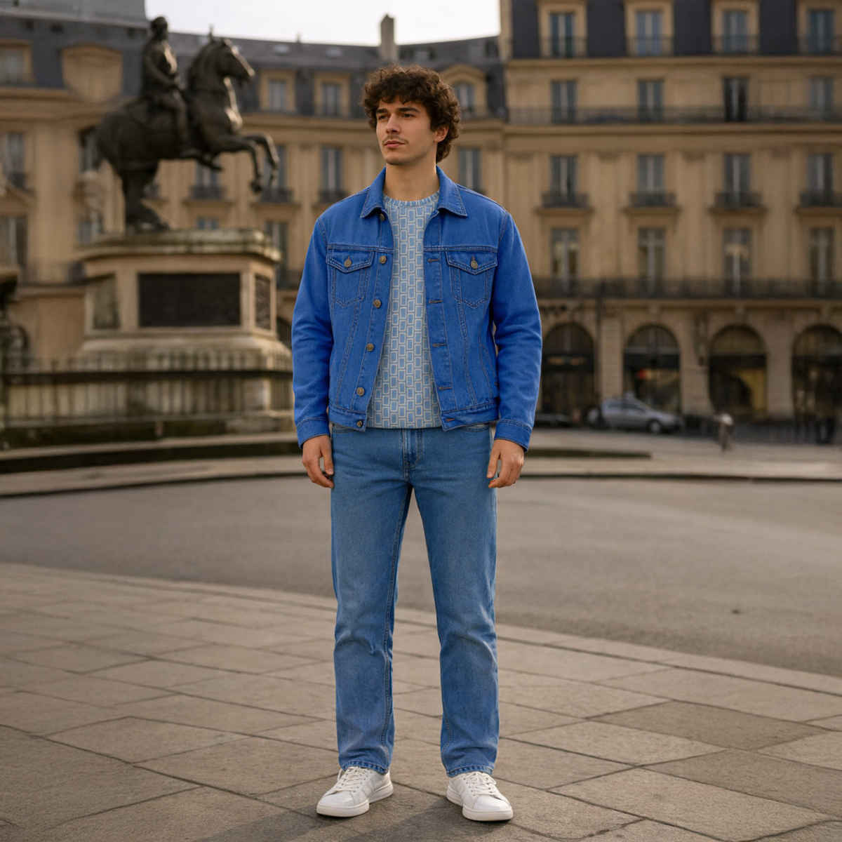 Ftx Men's Solid Regular Fit Full Sleeve Denim Jacket | Blue - L