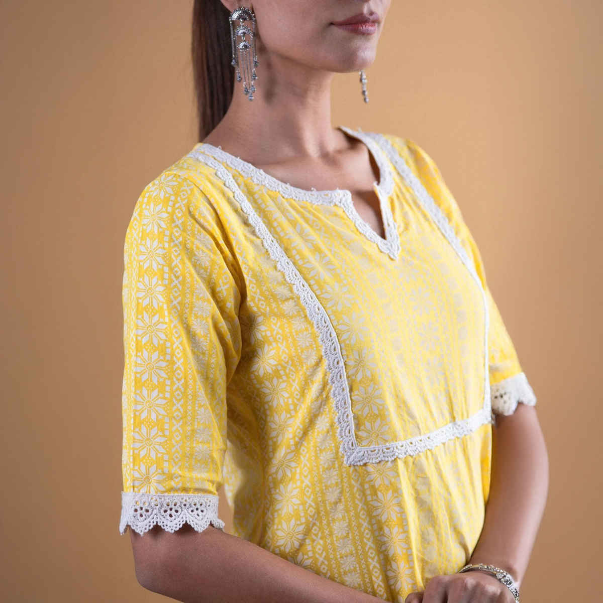 Libas Women Yellow Cotton Block Straight Kurta - 8479MjXL