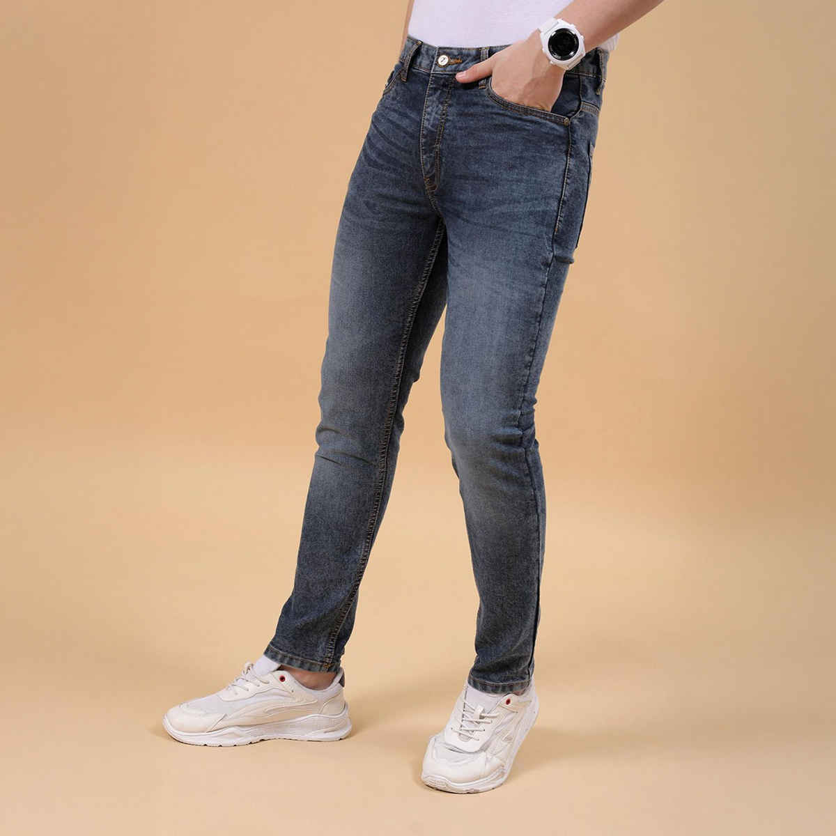 The Indian Garage Co Men's Slim Fit Solid Casual | Navy Blue - 34