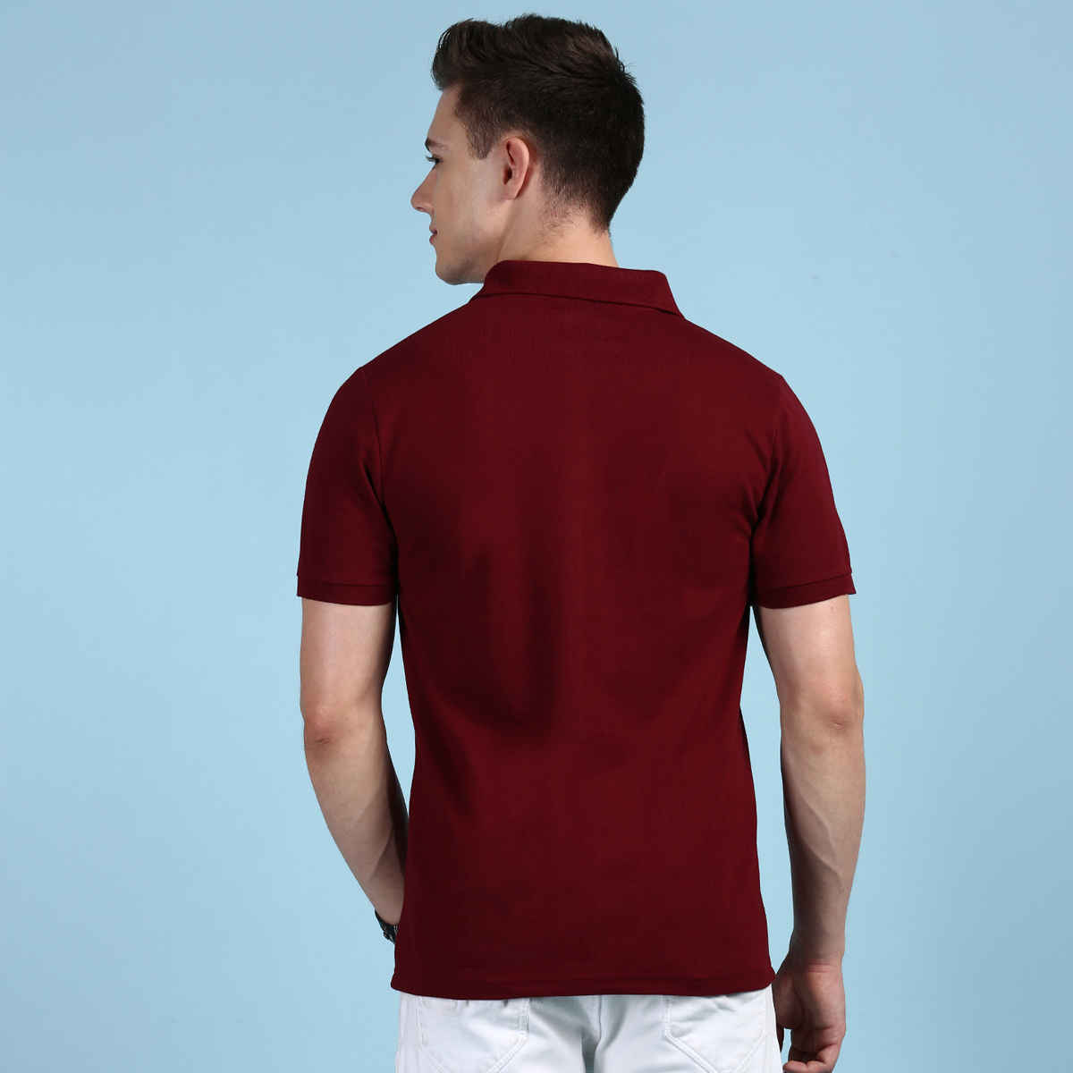 Lux Cozi Men's Solid Cotton Polo T-shirt with Pocket | Maroon - S
