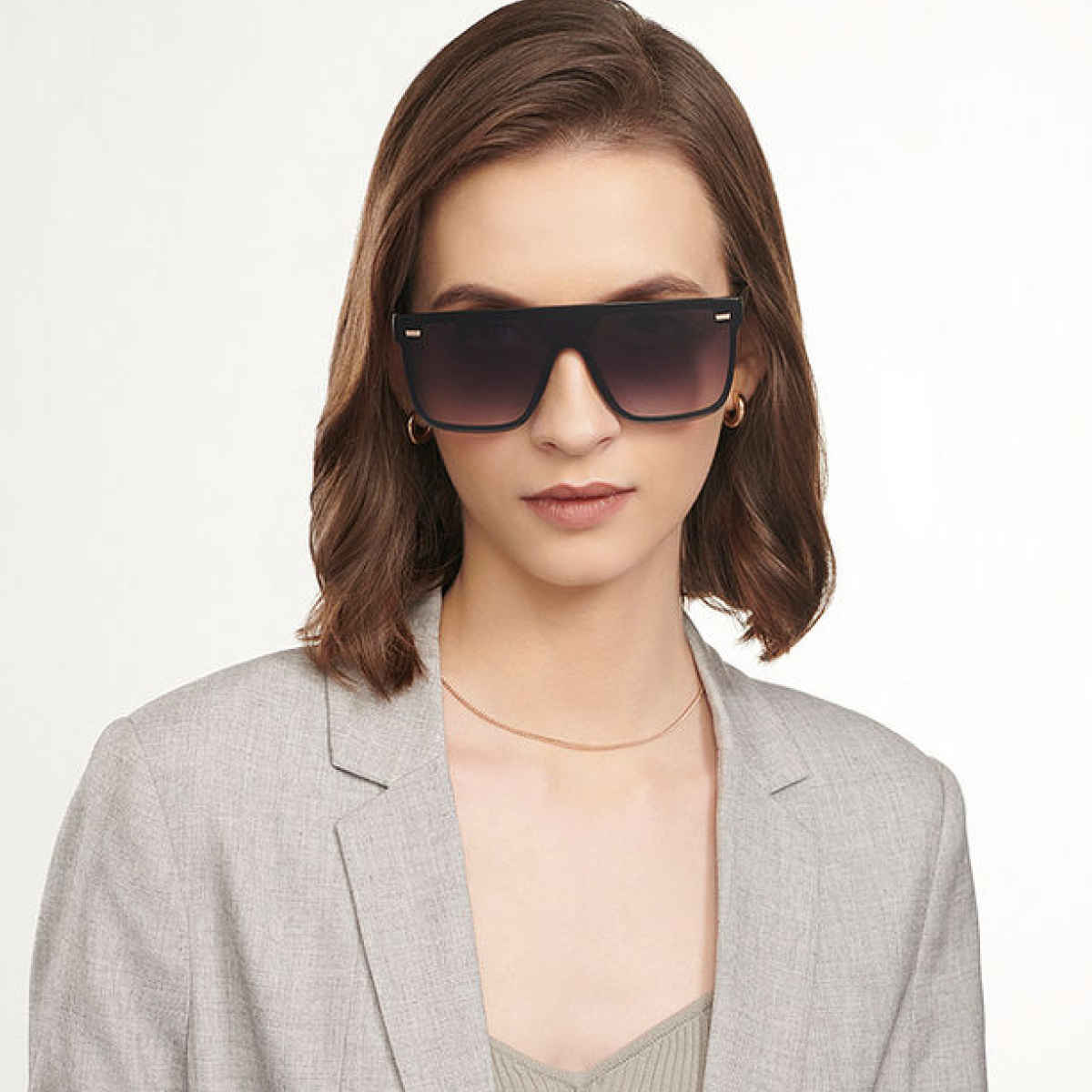 Vincent Chase By Lenskart Unisex Solid Polycarbonate Square Sunglasses | Black - L