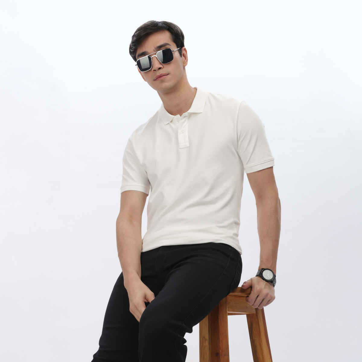 OUTLAWS Men's Premium Cotton Lycra Polo T-Shirt | Cream - L