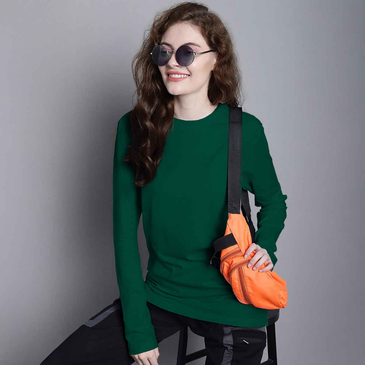 JUNEBERRY Women's Plain Full Sleeve Regular Fit T Shirt | JB FS REG G117 L | Green - L