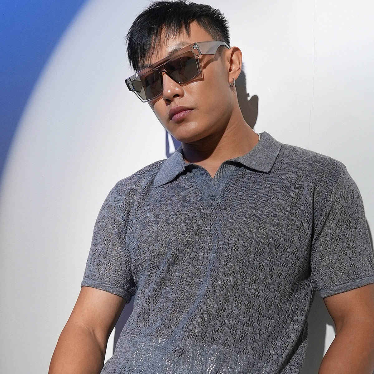 Campus Sutra Men's Abstract - Textured Polo T-shirt | Grey - L