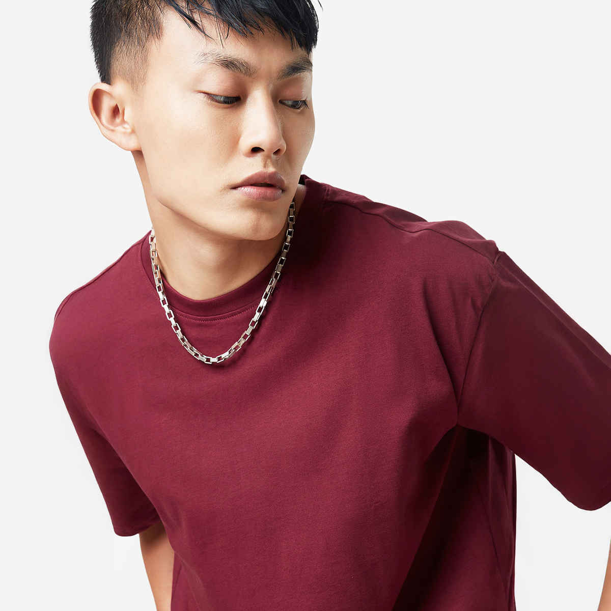 The Souled Store Men's Solids Maroon Oversized T-shirt | Burgundy - M