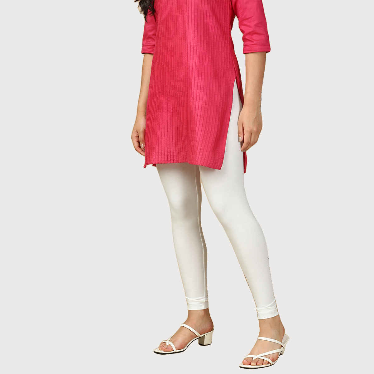 PYNK By Lux Cozi Women Flexi-Fit 360 Stretch Ankle Length Prime Cotton Leggings|Off White|Free Size