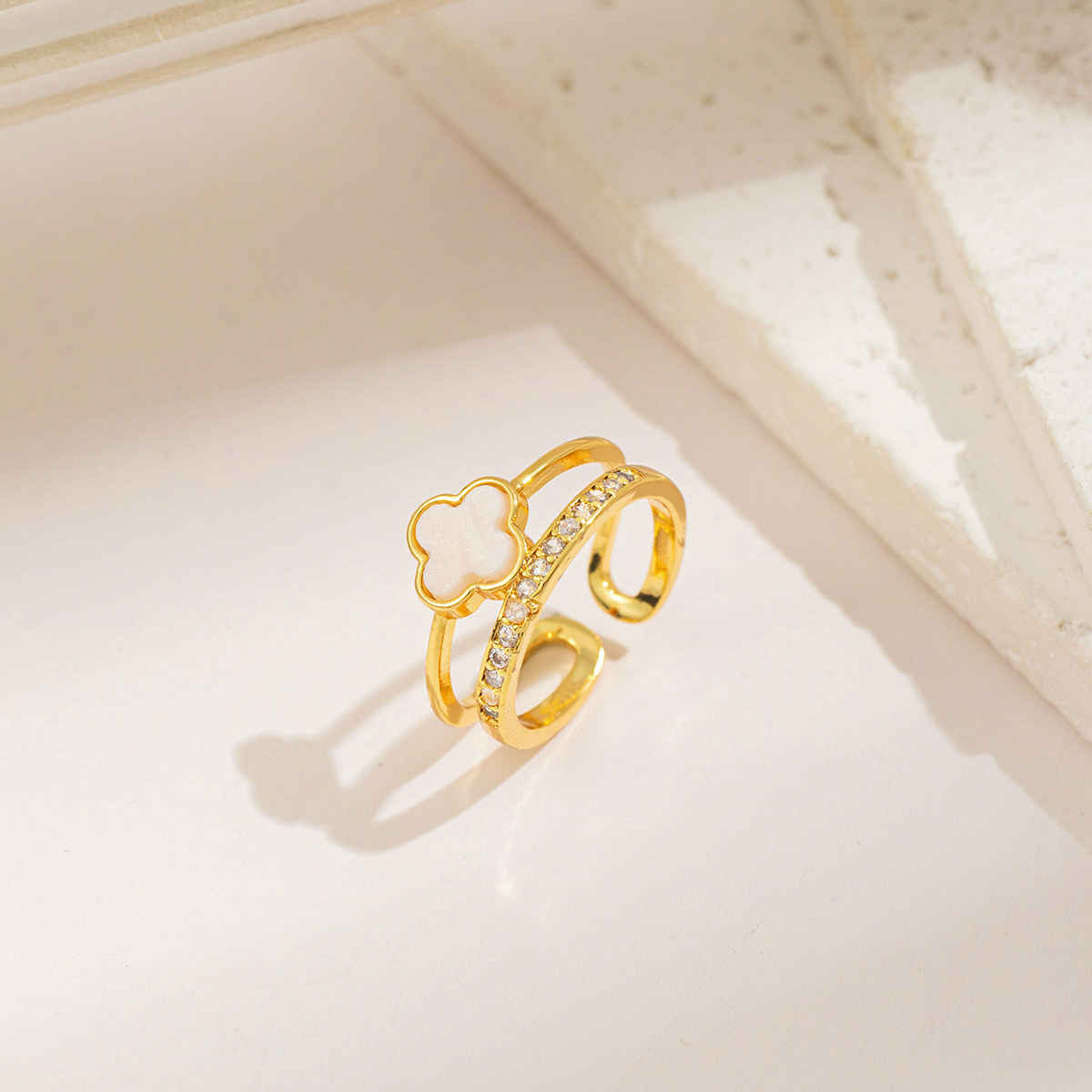 Label She Gold Plated Stainless Steel Clover Adjustable Ring | LS-RNG-72177