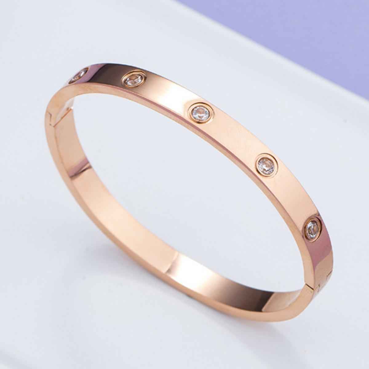 Designs & You Stainless Steel Rose Gold-Plated Ad Stones Bracelet