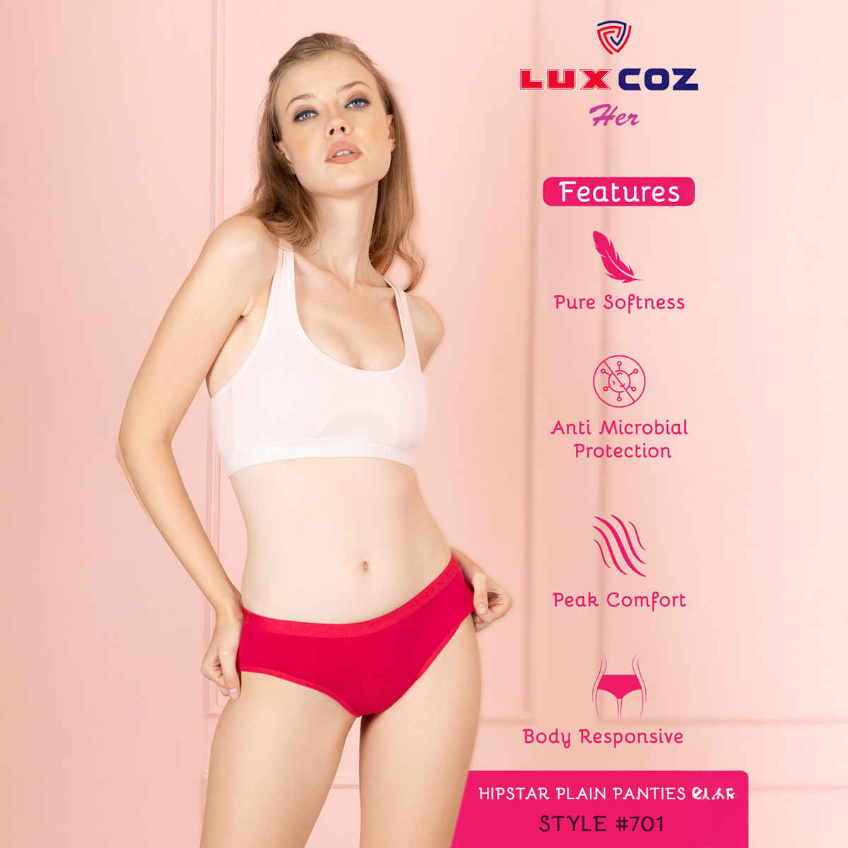 Lux Cozi Her Pure Cotton Hipster Panty | Multicolor | Size-80 | Pack Of 4