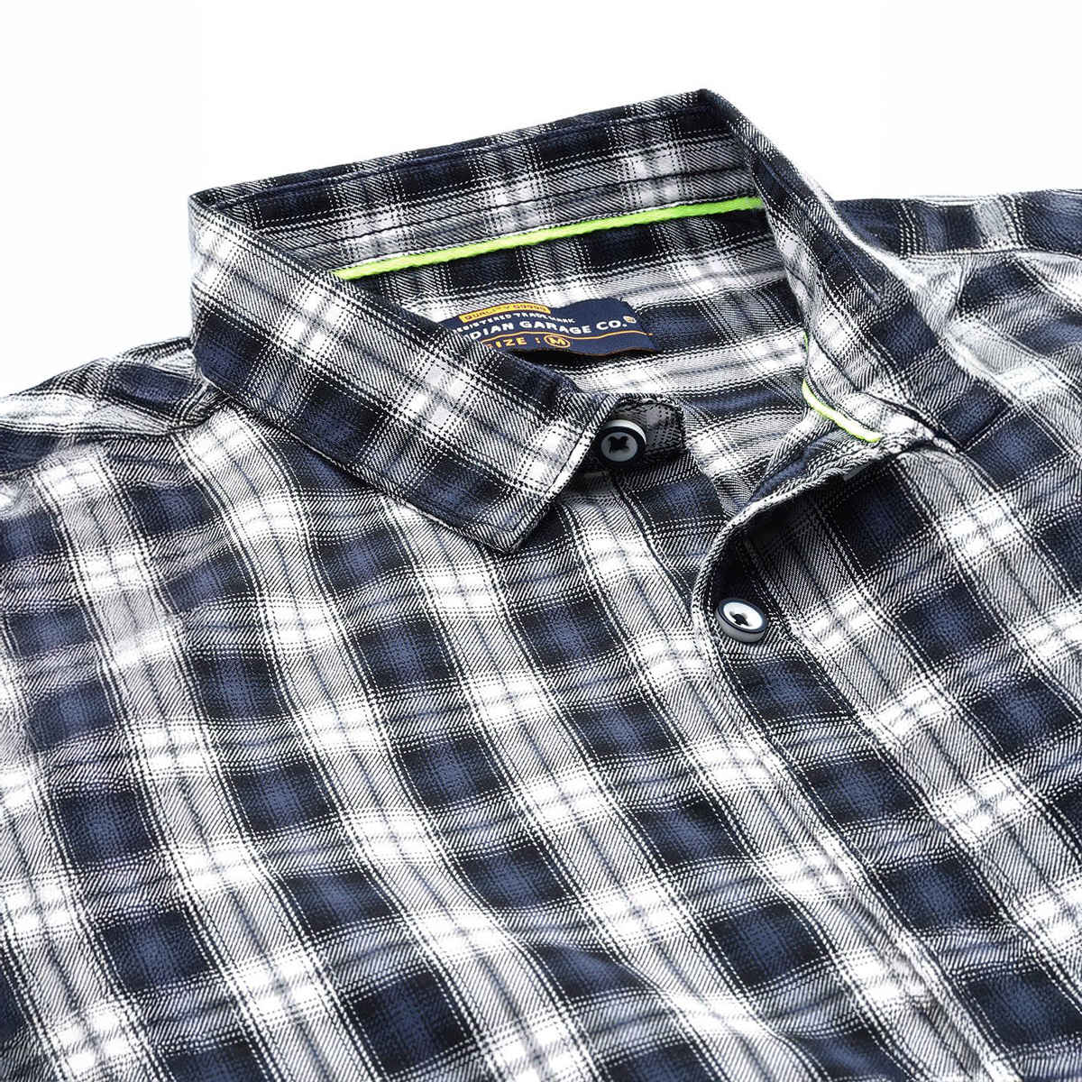 The Indian Garage Co Men's Slim Fit Checkered Casual Half Sleeve Shirt | Black - L