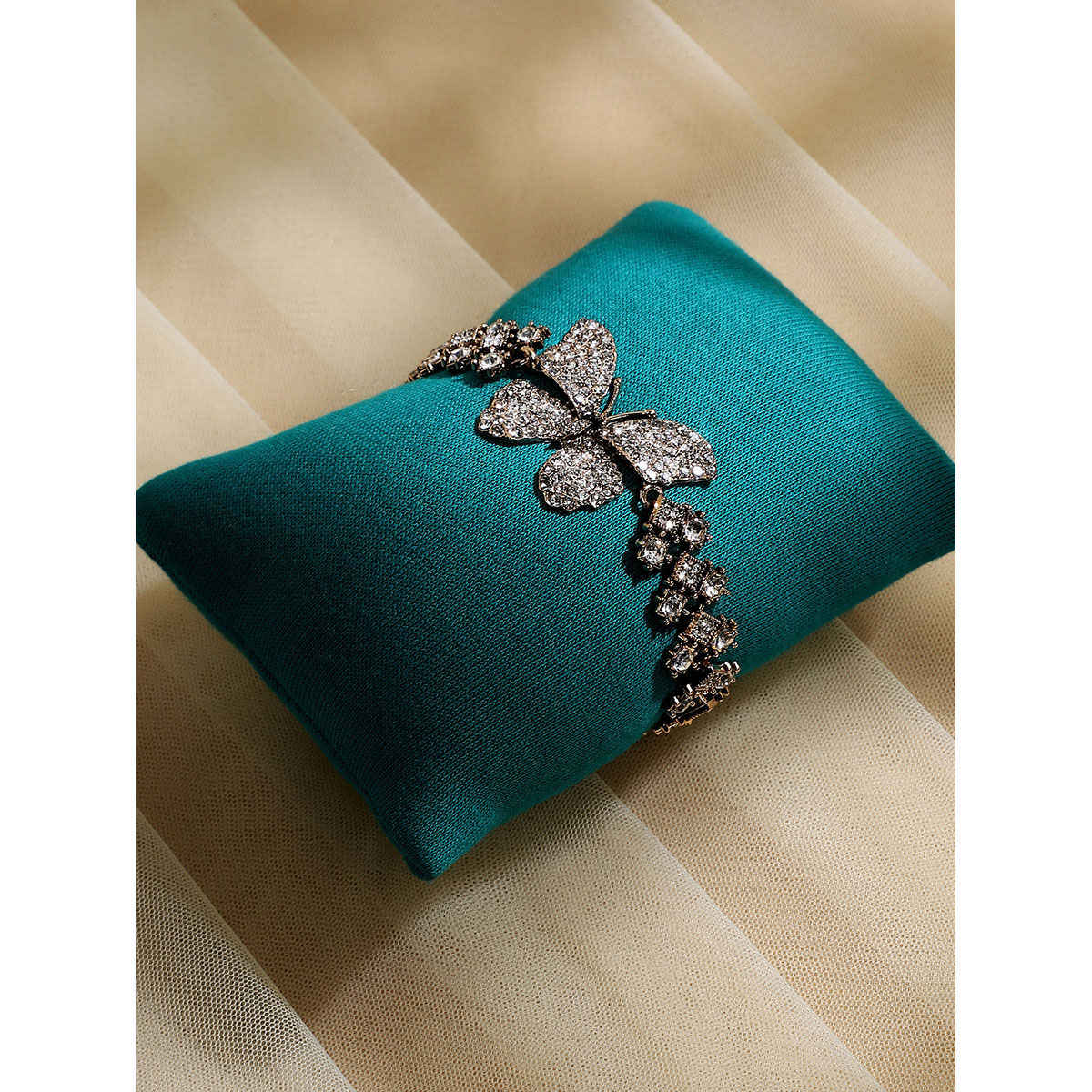 Sohi Crystal Butterfly Bracelet - Silver For Women's