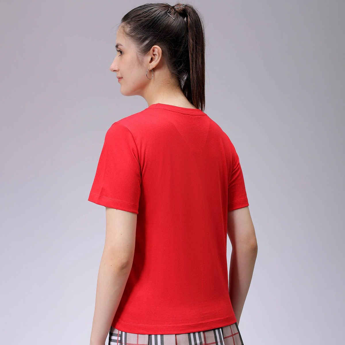 Freehand Women's Regular Solid Casual Crew Neck T-shirt | 0424-Zfhcntee3-02 | Crimson Red - XL