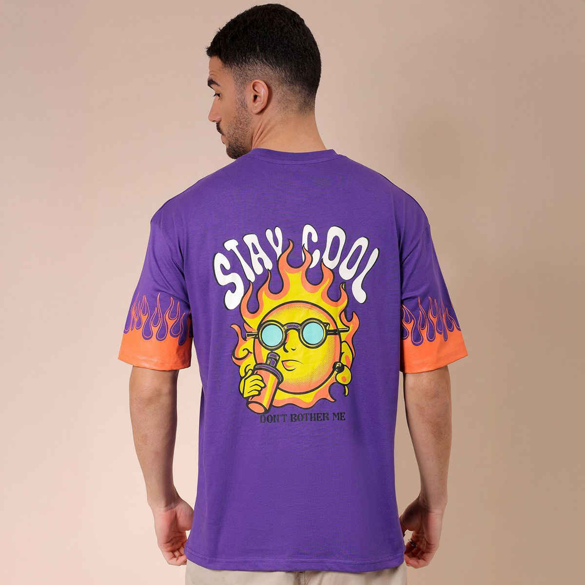 The Indian Garage Co Men's Street Boxy Placement Print T-shirt | 1023-Ktee-174-3 | Dusted Grape - S