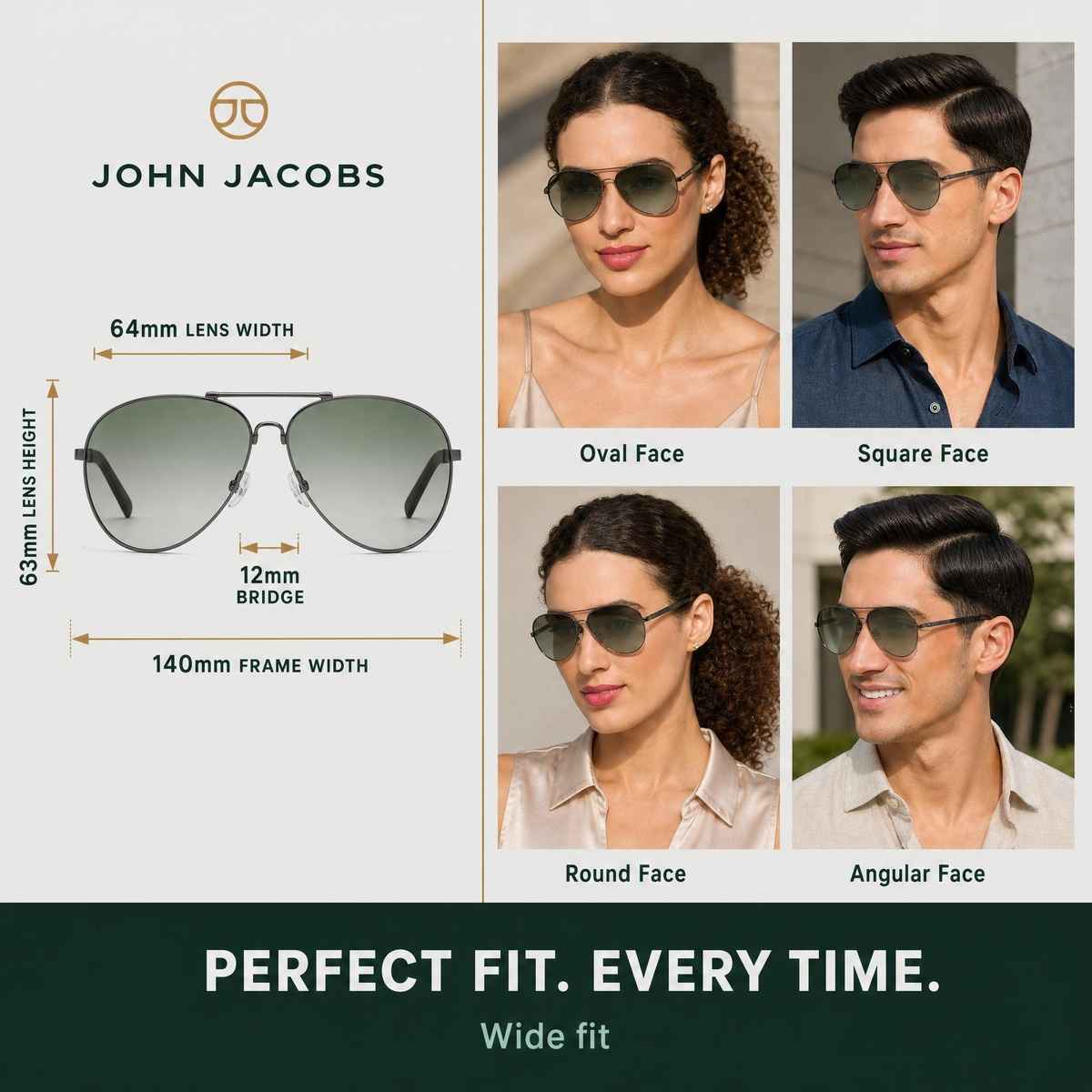 John Jacobs By Lenskart Unisex Metal Sunglasses | Gunmetal Green - Extra Wide
