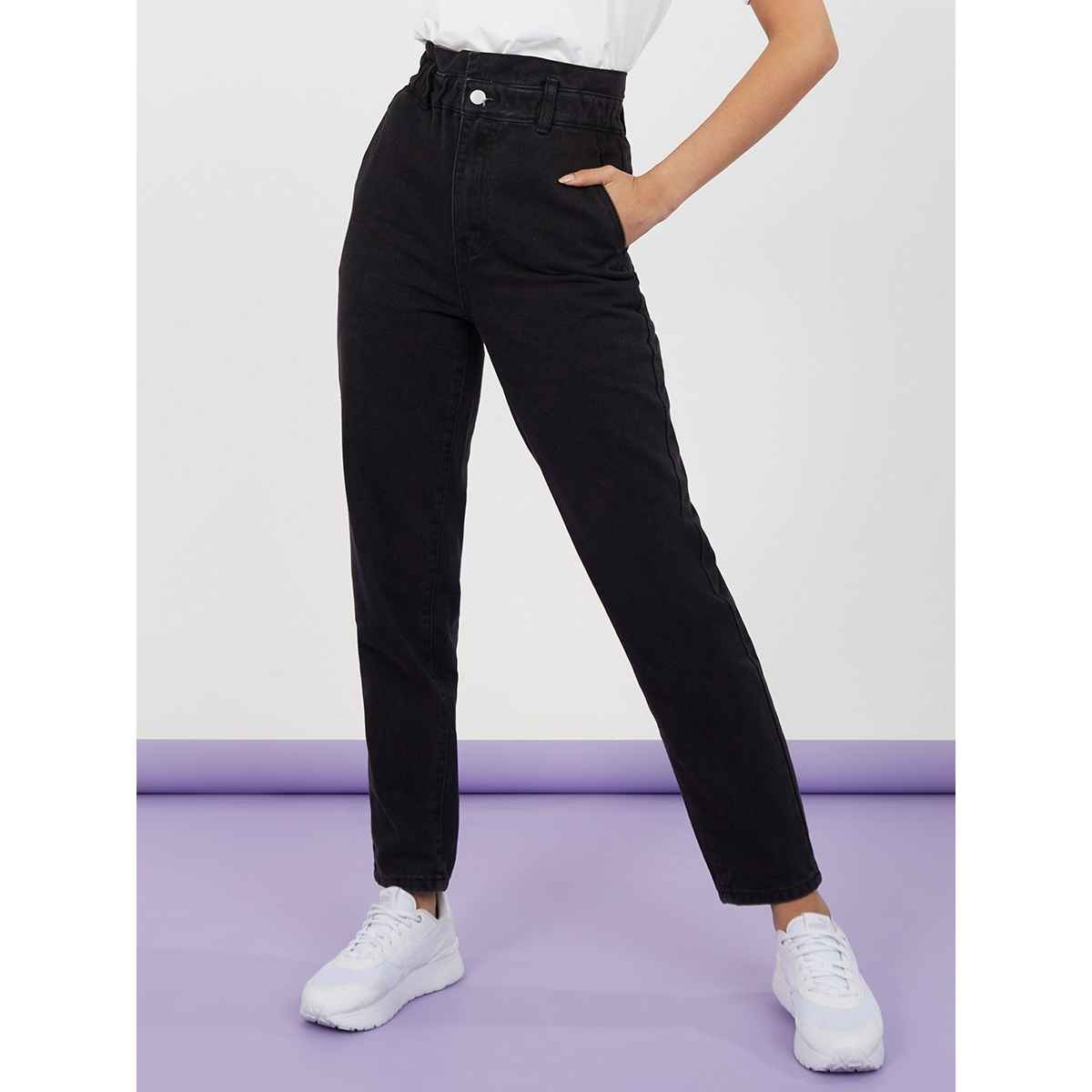 Styli Women's High Rise Paper Bag Waist Mom Jeans - 32