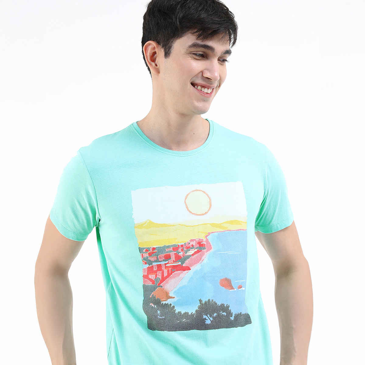 Highlander Men's Printed Round Neck Slim Fit T-shirt | Ocean Wave - S