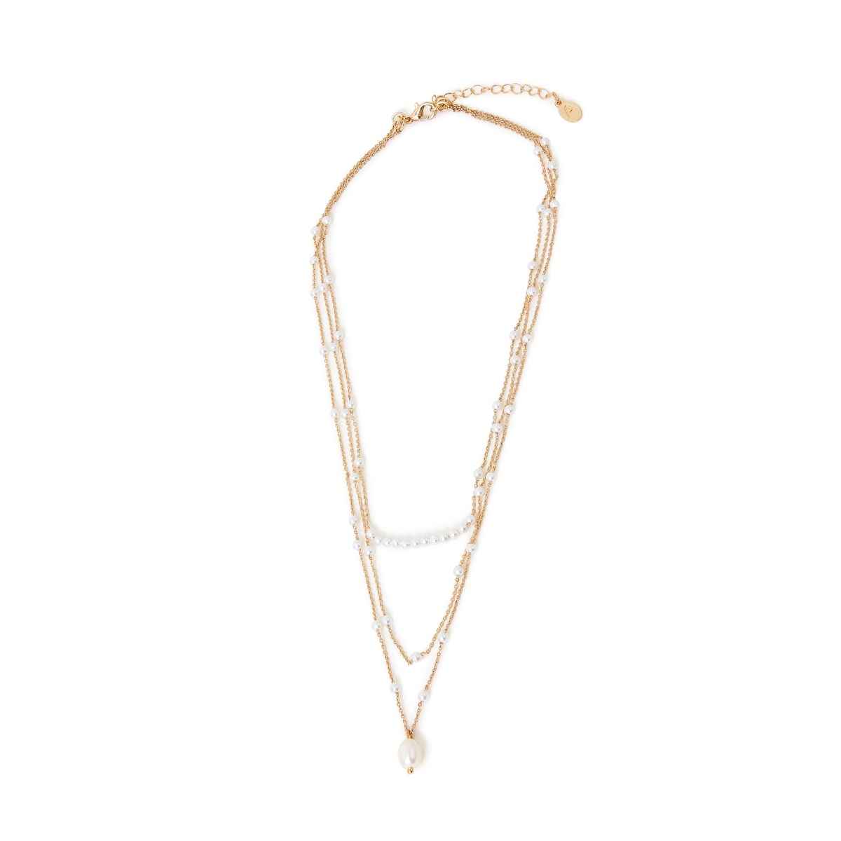 Accessorize London Women's Gold Layered Pearl Station Necklace - Gold