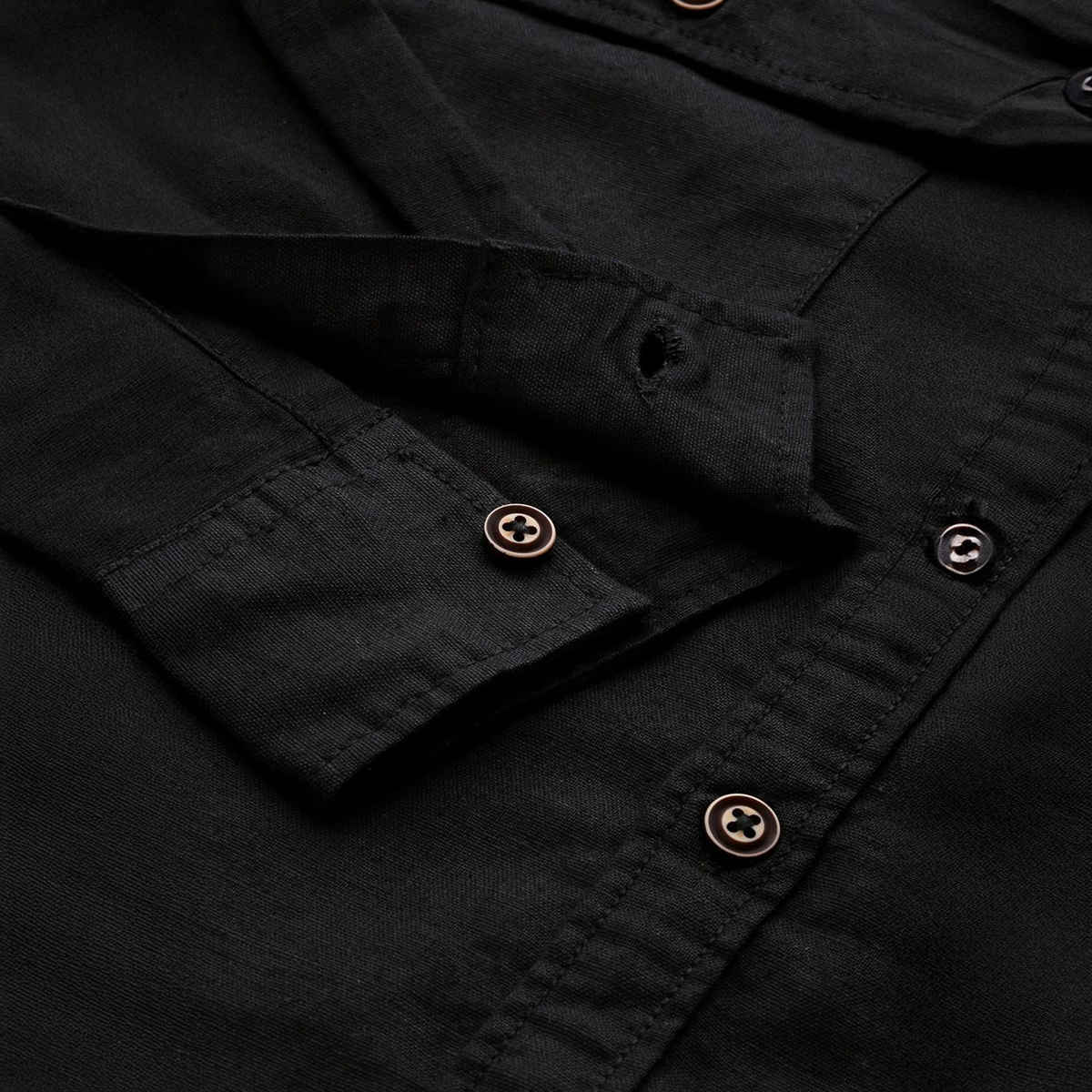 The Indian Garage Co Men's Slim Fit Solid Casual Shirt | Black - L